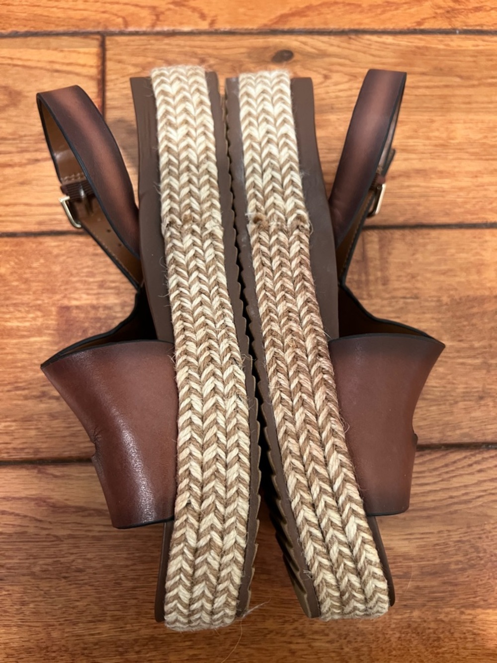 Naturalizer Jasmin Brown Leather Espadrille Platform Wedge Slingback Sandals - Picture 5 of 8
